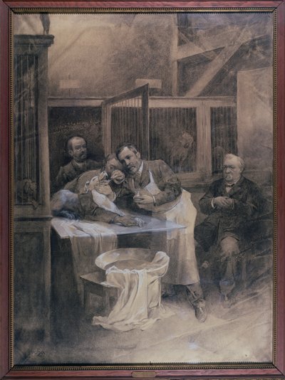 Louis Pasteur (1822-95) tomando una muestra de espuma de un perro rabioso de Alphonse Mucha